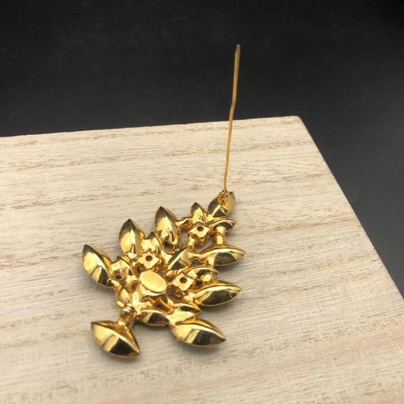 Vintage OTC Christmas Tree Brooch 2.5" Green Red Yellow Faceted Rhinestone Pin - Picture 4 of 8